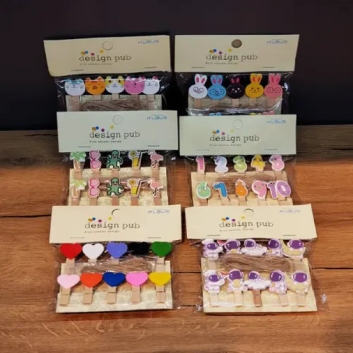 VipMarketim Şekilli Renkli Ahşap Mandal Seti (10lu Paket)