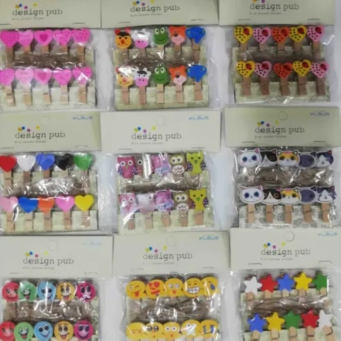 VipMarketim Şekilli Renkli Ahşap Mandal Seti (10lu Paket)