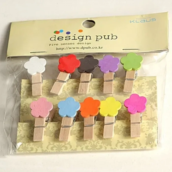 VipMarketim Şekilli Renkli Ahşap Mandal Seti (10lu Paket)