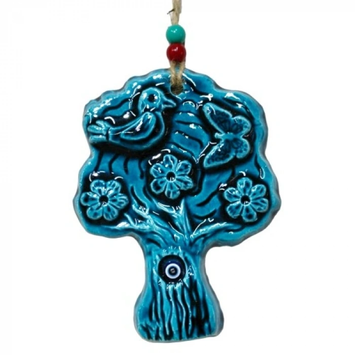 VipMarketim Seramik Kuşlu Nazar Boncuklu Ağaç Modelli Duvar Süsü