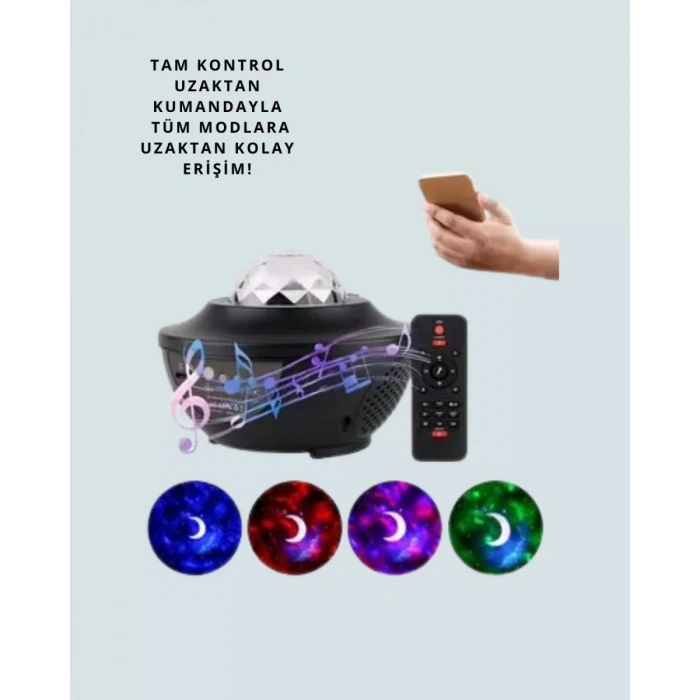 VipMarketim Sesle Etkileşimli Yıldız Projektörlü Gece Lambası – Bluetooth Hoparlörlü USB Girişli Dönen Okyanus