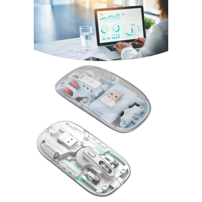 VipMarketim Sessiz Tıklama Çift Modlu Bluetooth Ve Alıcı Şeffaf Mouse Fare