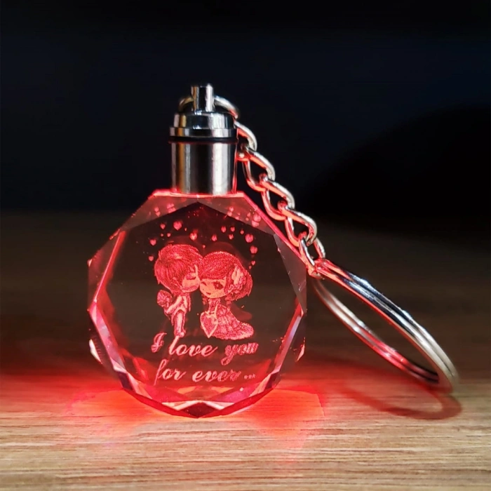 VipMarketim Sevgililer Temalı Işıklı Cam Küre Ve Işıklı Kristal Anahtarlık Hediye Seti