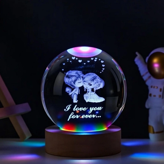 VipMarketim Sevgililer Temalı Işıklı Cam Küre Ve Işıklı Kristal Anahtarlık Hediye Seti