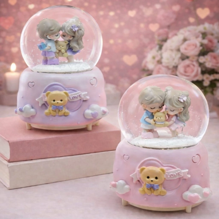 VipMarketim Sevimli Çift Tasarımlı Büyük Boy Otomatik Kar Küresi