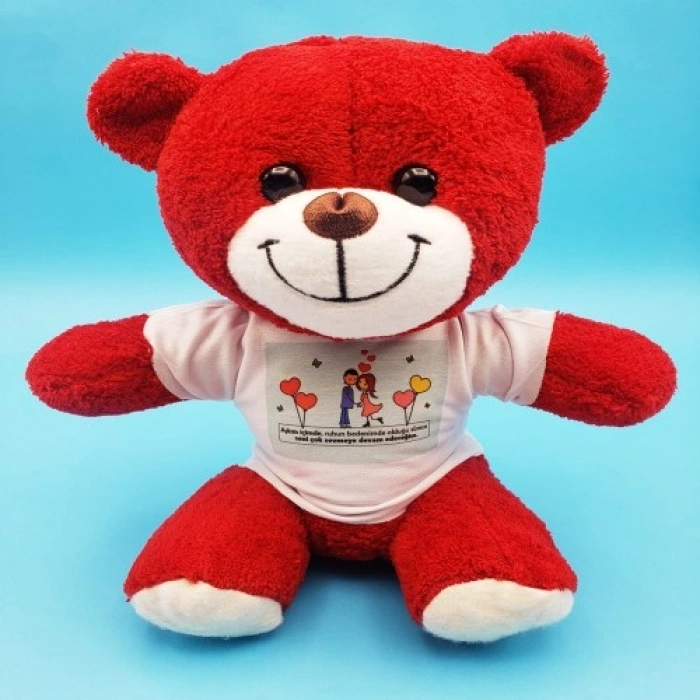 VipMarketim Sevimli Çiftler Tişörtlü Kırmızı Ayı