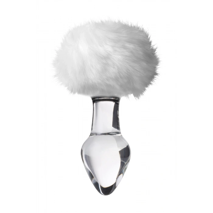 VipMarketim Sexus Glass anal kılıf, beyaz at kuyruğu, cam, transparan, 14 cm, Ø 4 cm