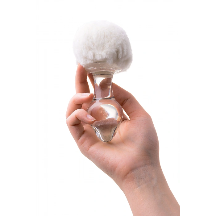 VipMarketim Sexus Glass anal kılıf, beyaz at kuyruğu, cam, transparan, 14 cm, Ø 4 cm