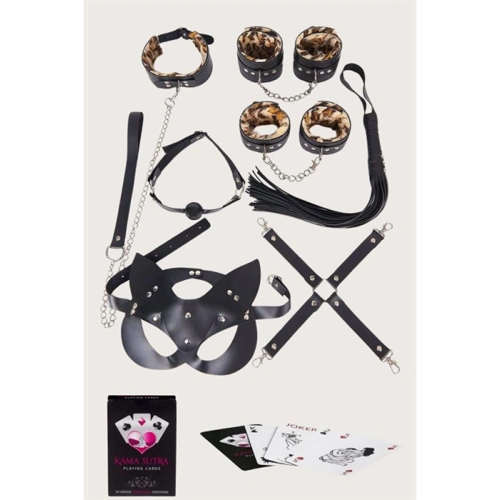 VipMarketim  Sexy Görselli Oyun Kartı Kama Sutra 7li Leopar Harness Set