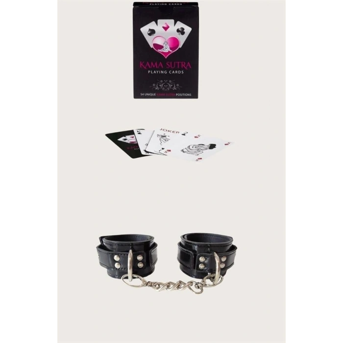 VipMarketim  Sexy Görselli Oyun Kartı Kama Sutra Siyah Kelepçe Set