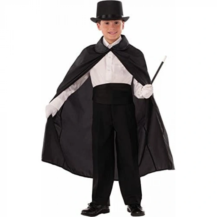 VipMarketim Sihirbaz Pelerini 90 cm ve Sihirbaz Şapkası Siyah Renk Çocuk Boy