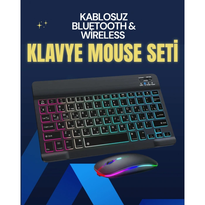 VipMarketim Şık ve Sessiz Tasarımlı Işıklı Klavye Mouse Seti – Şarjlı Wireless