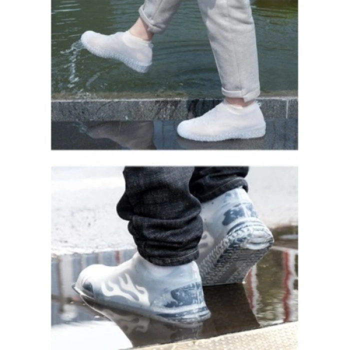 VipMarketim Silikon Ayakkabı Kılıfı Kaymaz Su Kir Geçirmez M Beden Beyaz