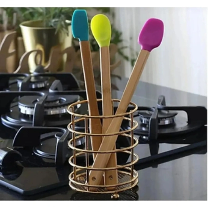 VipMarketim Silikon Uçlu Isıya Dayanıklı Bambu Spatula 3lü Set