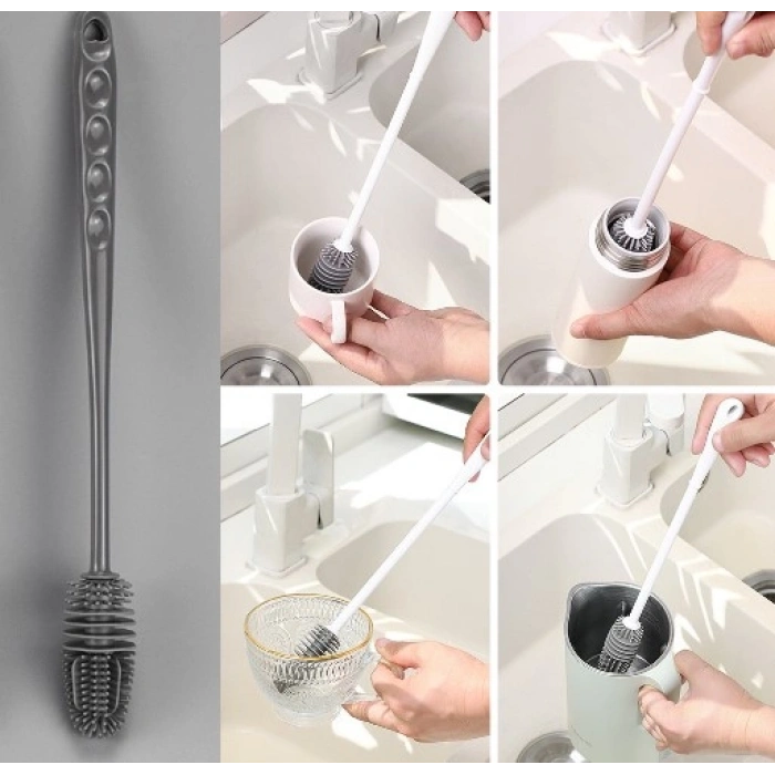 VipMarketim Silikon Uzun Saplı Kavanoz Yıkama Fırçası