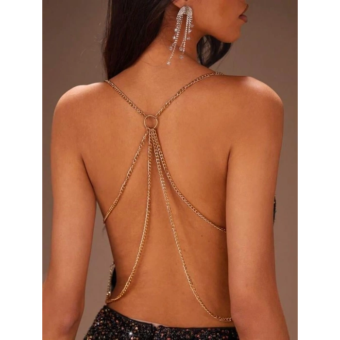 VipMarketim  Sırt Zincir Dekolteli Seksi Mini Kadın Elbise