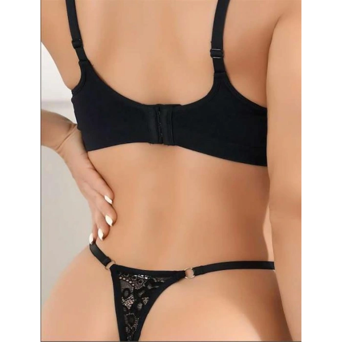 VipMarketim Siyah Bacak Bantlı Dantelli Fantezi String Tanga