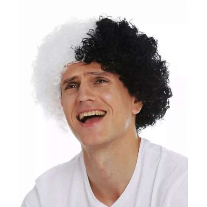 VipMarketim Siyah Beyaz Kıvırcık Afro Bonus Peruk Taraftar Bonus Saç