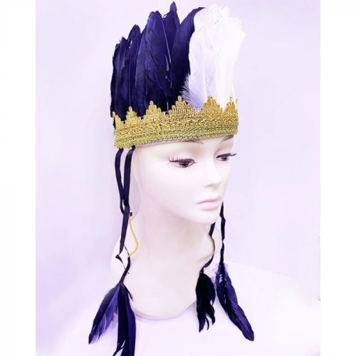 VipMarketim Siyah Beyaz Renk Tüylü Kızılderili Başlığı | Taraftar Başlığı