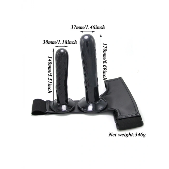 VipMarketim Siyah Double Dong Titreşimli Belden Bağlamalı Çift Taraflı Bisex Dildo Vibratör