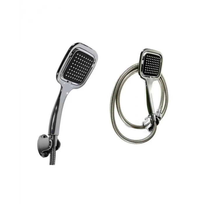 VipMarketim Siyah Duş Seti El Duşu Başlığı Spiral Hortum ve Duvar Askısı Banyo Duş Seti