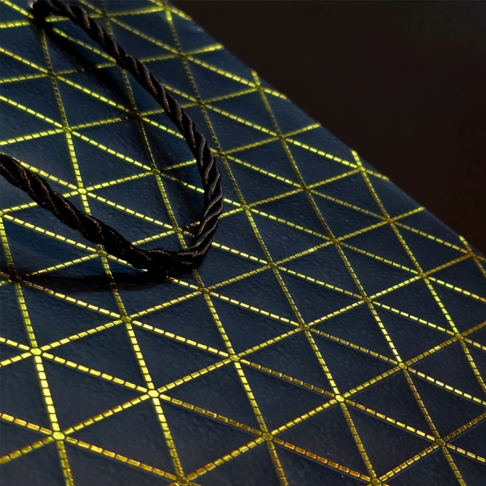 VipMarketim Siyah Geometrik Desenli Mini Boy Karton Hediye Çantası