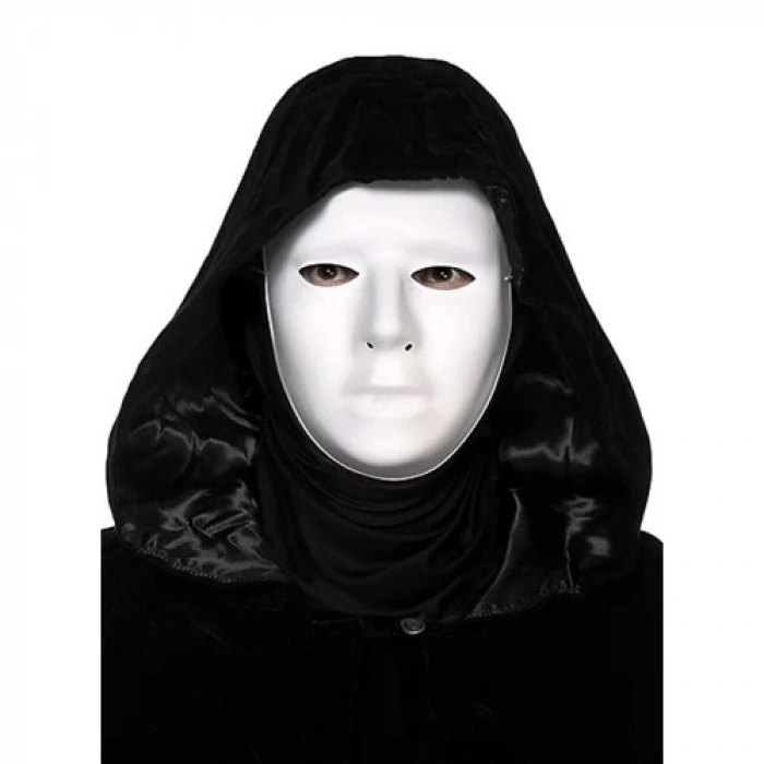 VipMarketim Siyah Kapüşonlu 120 cm Pelerin ve Beyaz Boyanabilir Tam Yüz Maske