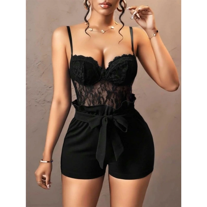 Vipmarketim Siyah Kuşak Ve Dantel Detaylı Fantezi Elbise