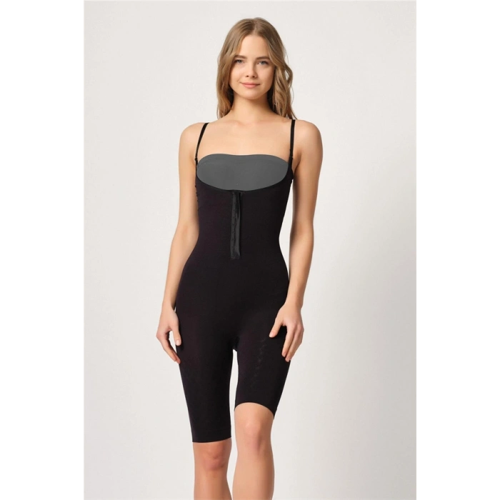 VipMarketim Siyah Mi Emay Ön Agraflı Göğsü Açık Paçalı Boy Korse (Kod:2093)