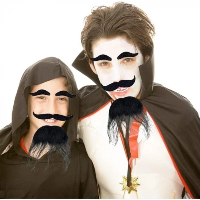 VipMarketim Siyah Renk Kendinden Yapışkanlı Takma Sakal Bıyık ve Kaş Seti