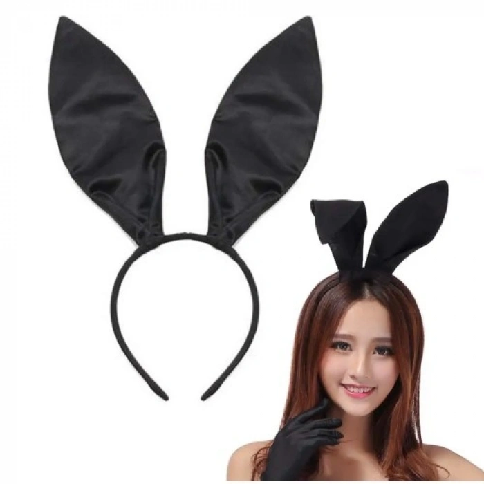 VipMarketim Siyah Renk Saten Kaplama Şekil Verilebilir Tavşan Kulak Taç 35x11 cm