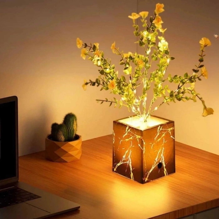 VipMarketim Siyah Saksılı LED Yapay Çiçek