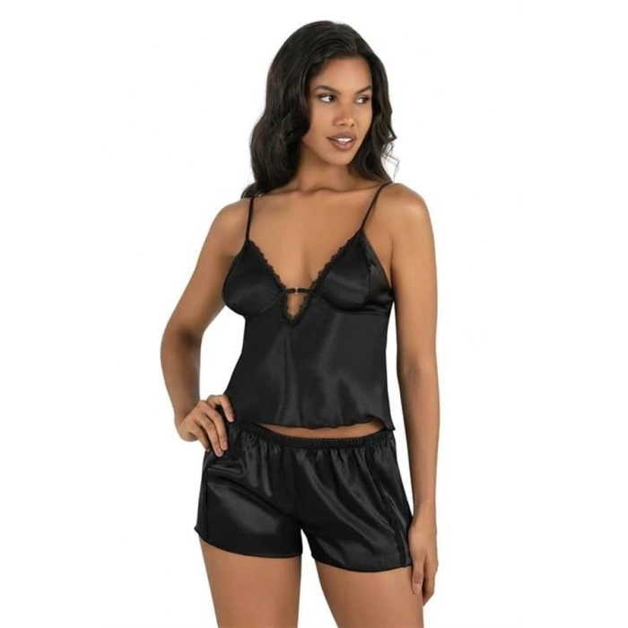 VipMarketim  Siyah Saten Şort Takımı 9207