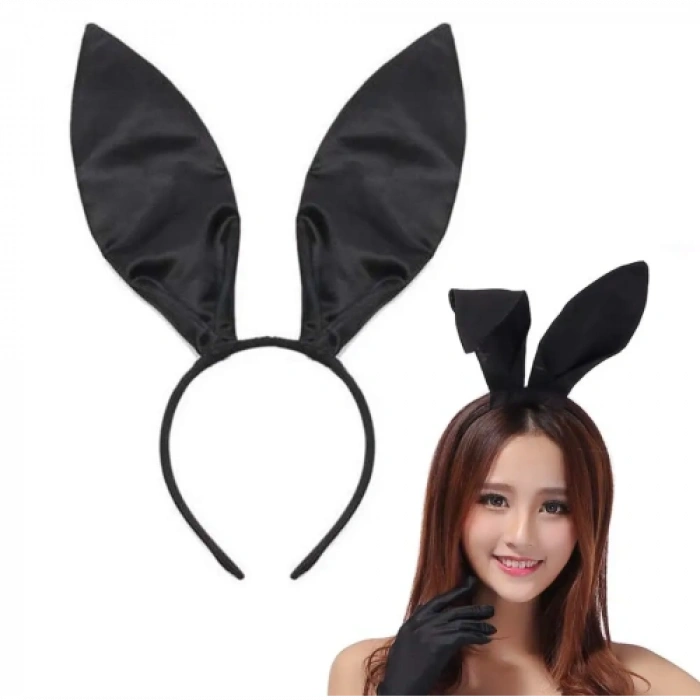 VipMarketim Siyah Saten Tavşan Kulak Taç