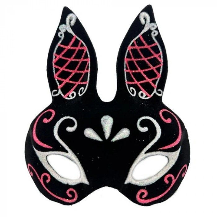 VipMarketim Siyah Süet Tavşan Maskesi Simli