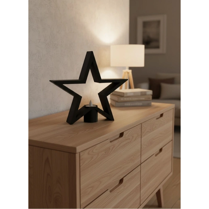 VipMarketim Siyah Yıldız Şeklinde Mumluk Loş Işık Dekor Aksesuarı