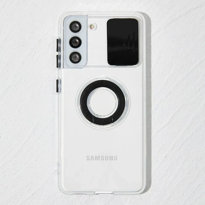 VipMarketim SM Galaxy S22 Kılıf Sürgülü Kamera Lens Korumalı Yüzük Standlı Silikon Kılıf-(5775)