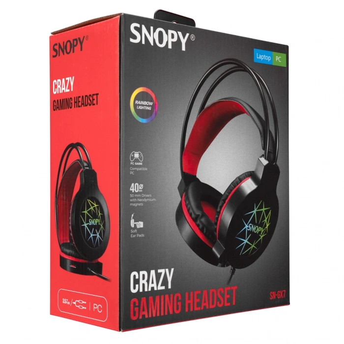 VipMarketim SNOPY SN-GX7 CRAZY Kablolu 3.5mm Jac USB Rainbow Aydınlatma Gaming Mikrofonlu Kulaklık (Siyah)(1923)