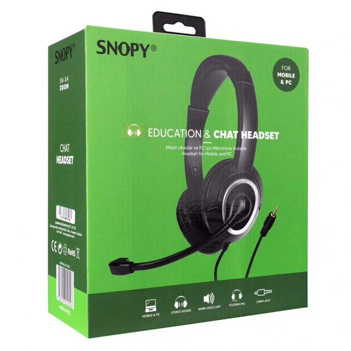 VipMarketim SNOPY SN-X4 X-ZOOM Kablolu 3.5mm Jac Çağrı Merkezi Ofis Toplantı Konuşmacı Tipi Microfonlu Kulaklık(1923)
