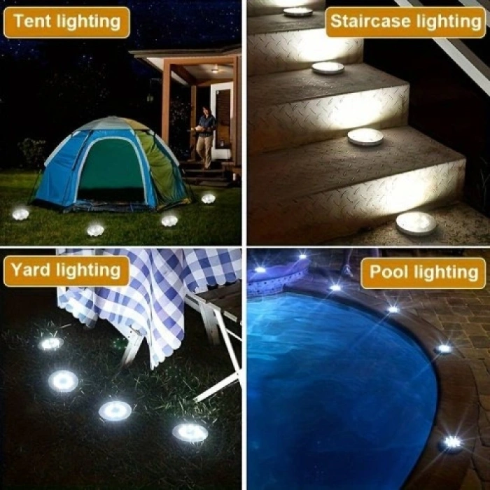 VipMarketim Solar Güneş Enerjili 8 ledli Kazıklı Çim Zemin Bahçe Aydınlatması 4 Lü Set