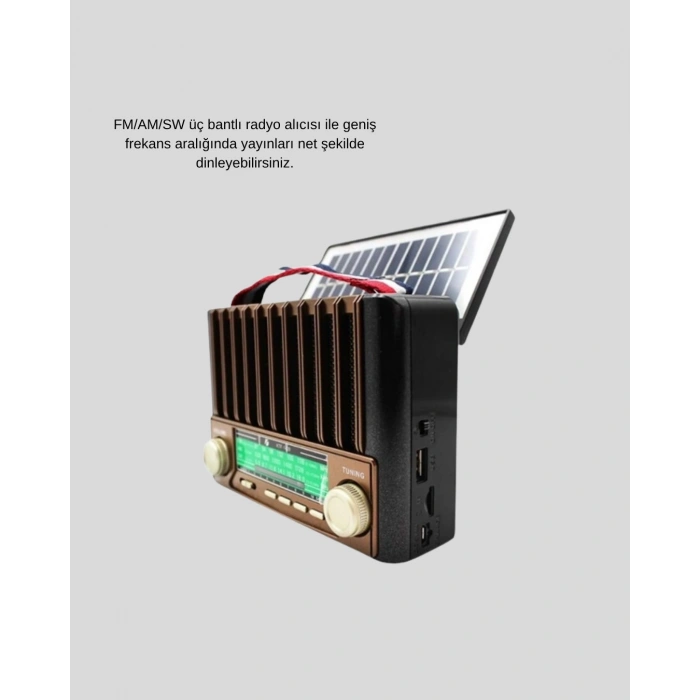 VipMarketim Solar Hoparlör Bluetooth FM AM SW Radyo Çok Fonksiyonlu Şarjlı
