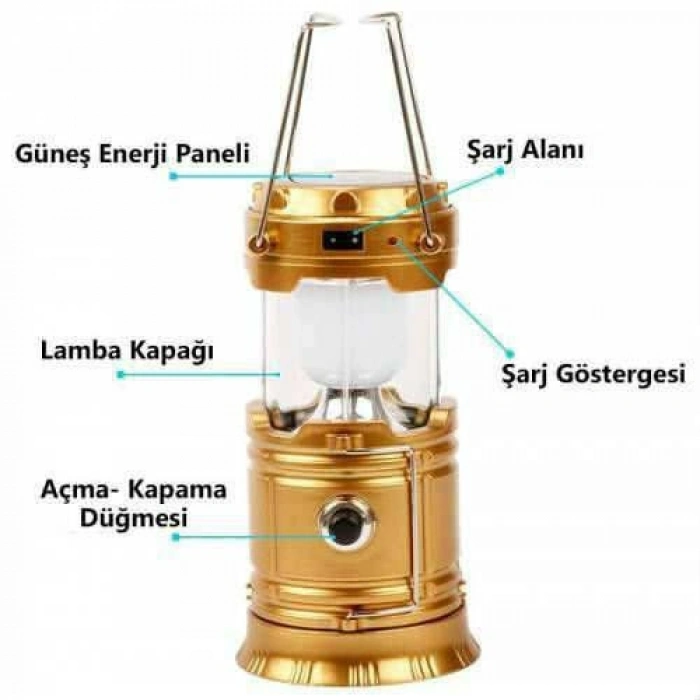 VipMarketim Solar Şarjlı Güneş Enerjili Fan Kamp Feneri Güneş Paneli Kamp Şarjlı Işıldak Usb Şarj
