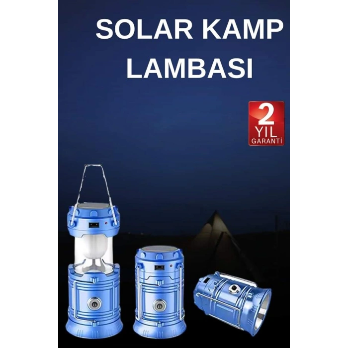 VipMarketim Solar Şarjlı Kamp Lambası Güneş Enerjili Kızaklı Kamp Feneri Çadır Feneri Led Işıldak