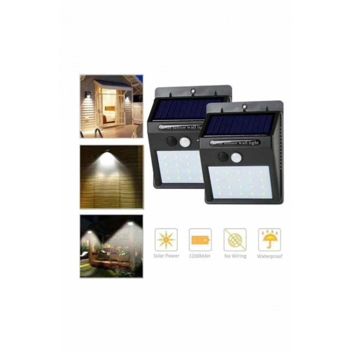 VipMarketim Solar Sensörlü Duvar Lambası Bahçe Lamba 20 Led Işık