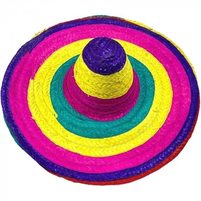 VipMarketim Sombrero Meksika Şapkası Renkli Örme Hasır Yetişkin Boy