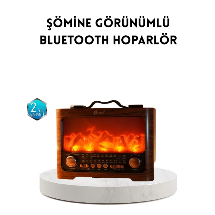 VipMarketim Şömine Efektli Solar Hoparlör Bluetooth 5.3 Radyo AUX USB TF Destekli