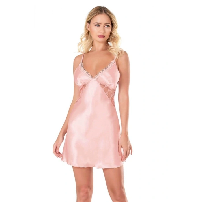 VipMarketim Somon Kısa Saten Gecelik