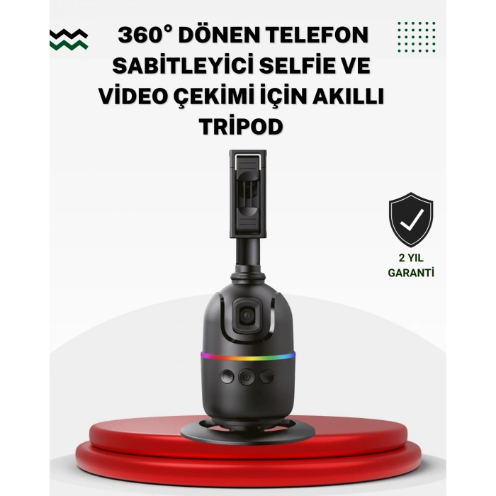 VipMarketim Sosyal Medya İçerikleri İçin Otomatik Yüz Takipli 360° Döner Gimbal Stand