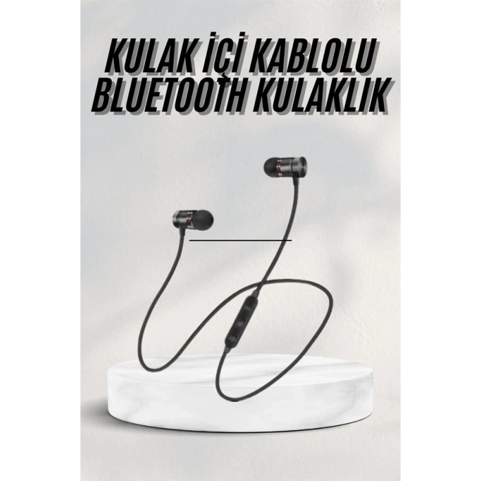 VipMarketim Sports Mıknatıslı Siyah Bluetooth Kulaklık Kablolu Uzun Pil Ömrü