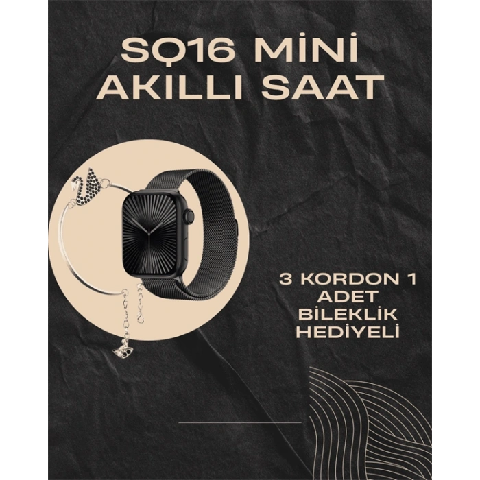 VipMarketim SQ-16 Mini Series 10 Akıllı Saat | Şık ve Hafif Tasarım 3 Kordon Seçeneği
